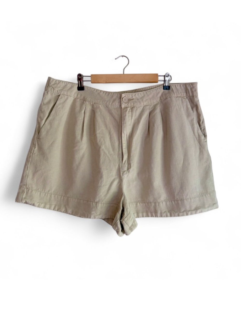 Joie Beige Cotton Linen Blend Pleat Front Shorts Size XXL